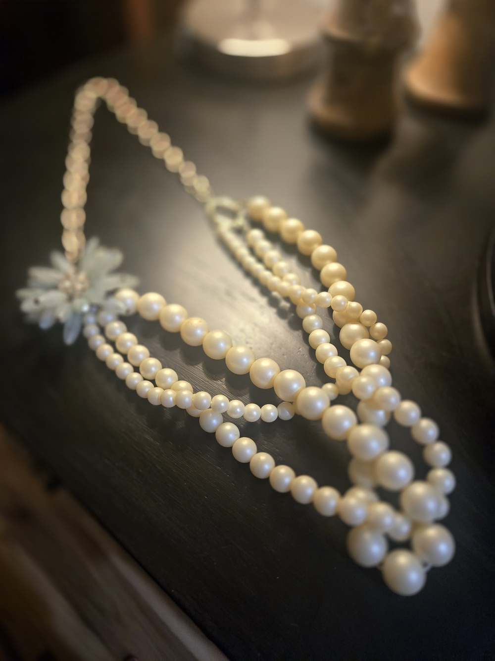 Elegant Cream Pearl Multi-Strand Necklace with Floral Accent